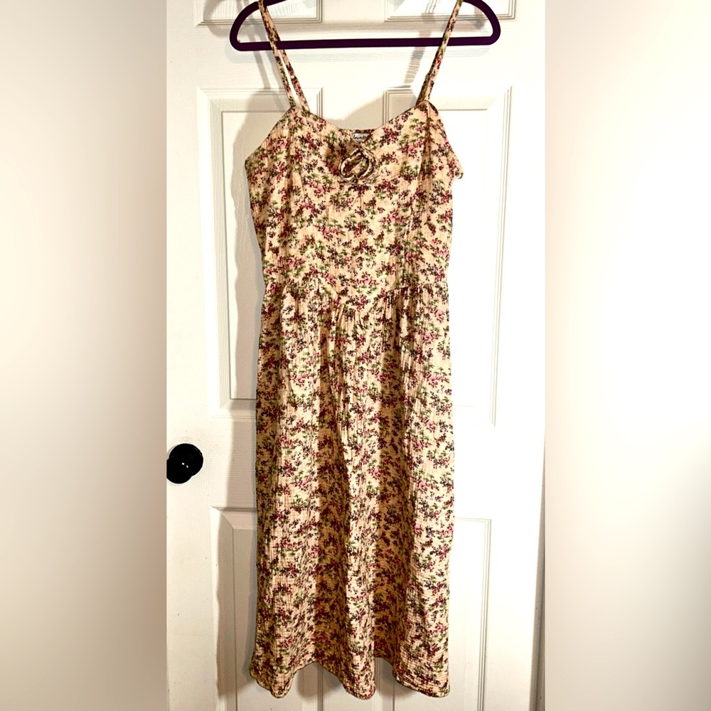 Love Fire Floral Dress XL Pink Smocked Sweetheart Cottage Romantic Spring Midi